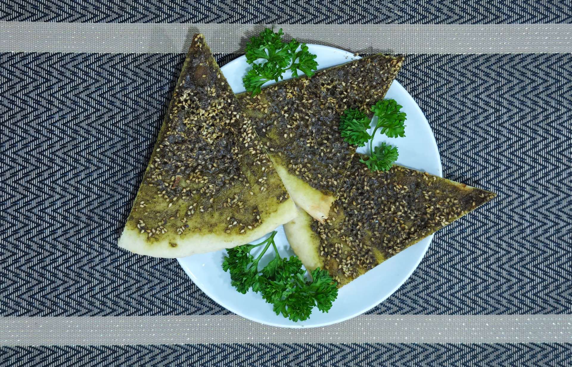 Freshly baked manoushe topped with za'atar
